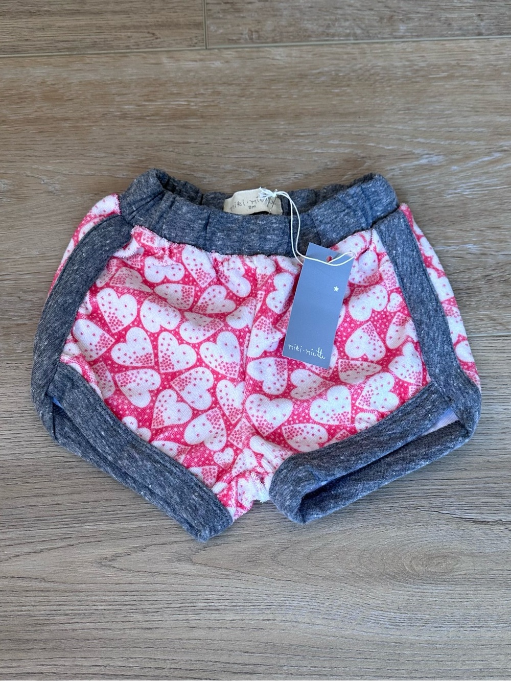 Miki Miette Terry Cloth Hearts Pink Lounge Shorts with Gray Trim